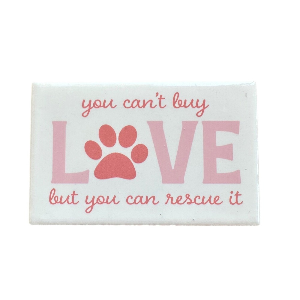 Rescue Dog Cat Love Paw Print Refrigerator‎ Magnet Pink White Pet Adoption Gift